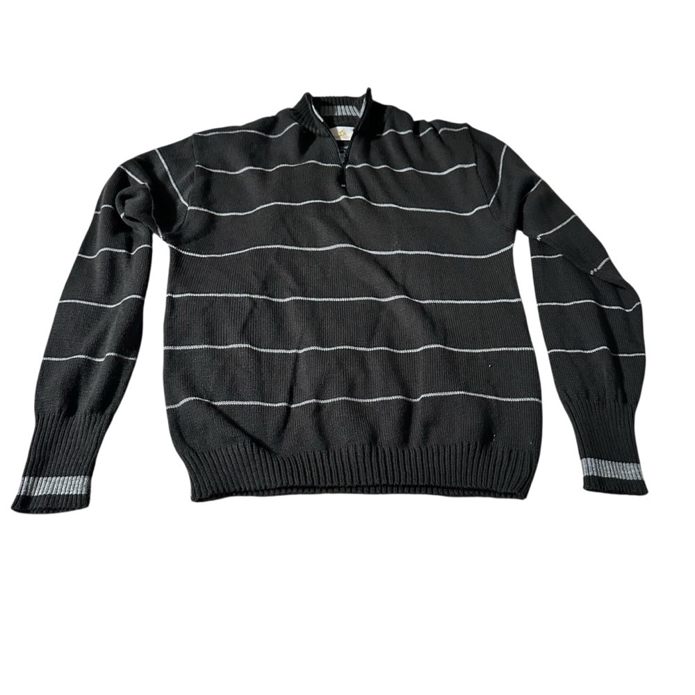 Men's Gray Striped Quarter Zip-Up Sweater